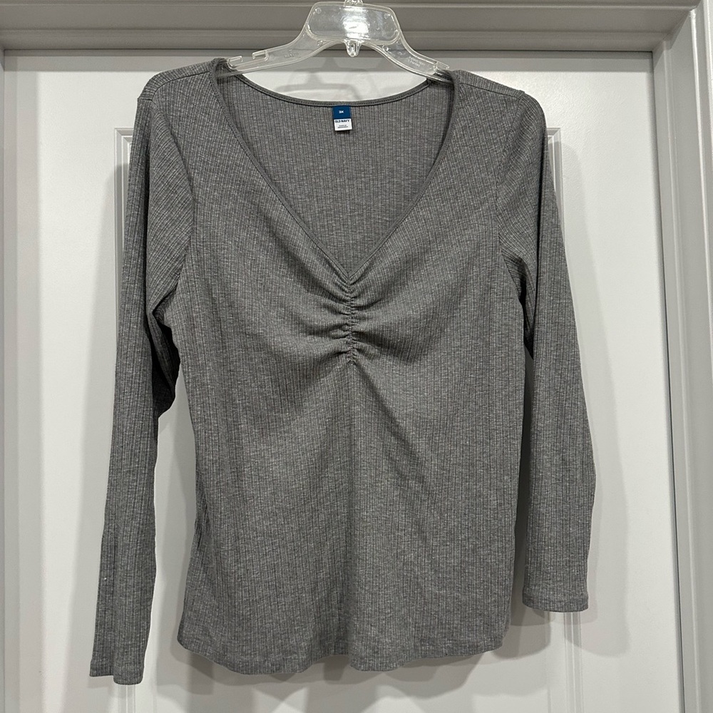 Old Navy Charcoal Ruched V-Neck Long Sleeve Top Size 3X